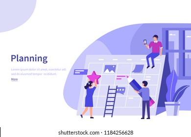 Planning schedule concept with characters. Can use for web banner, infographics, hero images. Flat vector illustration isolated on white background.