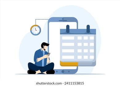 Planning schedule concept. characters make work planning, business and organizational tasks, fill out checklists, make schedules using a calendar. White background flat vector illustration.