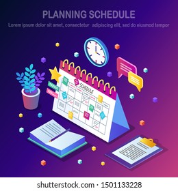 Planning schedule concept. Isometric vector design 