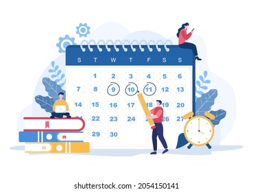 Planungsplan oder Zeitmanagement mit kalendar Business Meeting, Aktivitäten und Events Organisation Prozess Office Arbeit. Vektorgrafik im Hintergrund 