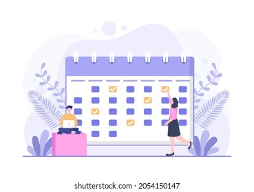 Planning Schedule or Time Management with Calendar Business Meeting, Activities and Events Organizing Process Office Working. Background Vector Illustration 