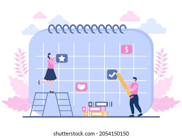 Planning Schedule or Time Management with Calendar Business Meeting, Activities and Events Organizing Process Office Working. Background Vector Illustration 