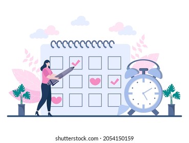 Planning Schedule or Time Management with Calendar Business Meeting, Activities and Events Organizing Process Office Working. Background Vector Illustration 