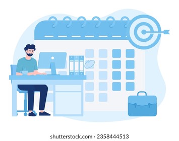 Planificación de la planificación o la gestión del tiempo con actividades comerciales del calendario
 ilustración plana de concepto de tendencia