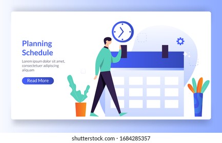 Planning Schedule or time management, planning concept, working time, landing page template for banner, flyer, ui, web, mobile app, poster