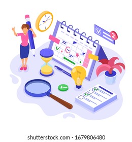 Planning schedule time management and planning with deadline time isometric infographics business vector illustration