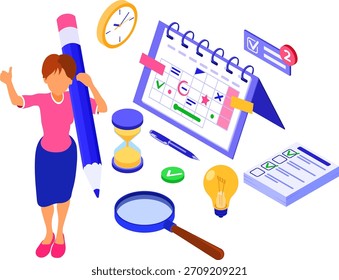 Planning schedule time management and planning with deadline time isometric infographics business vector illustration