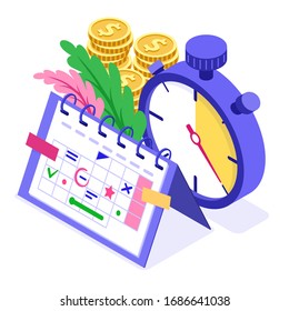 Planificación planificación planificación planificación de la planificación de la administración del tiempo desde casa con cronometrajes cronometrajes objetivos en el plazo programado calendario plazo calendario tiempo infografías isométricas empresas ilustraciones vectoriales aisladas