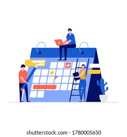 Planning schedule vector illustration concept with characters. Modern vector illustration in flat style for landing page, mobile app, poster, flyer, template, web banner, infographics, hero images.