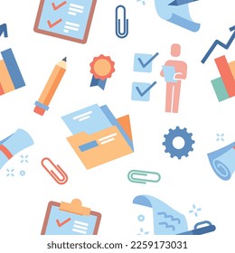 Planning seamless pattern. Repeating design element for printing on fabric. Documents and pencils, checklist and to do list, planner. Goal setting and motivation. Cartoon flat vector illustration