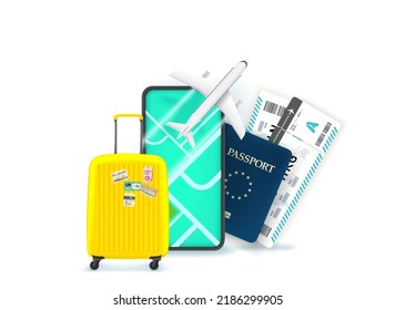 Planning season vacation concept with smartphone. 3d vector illustration