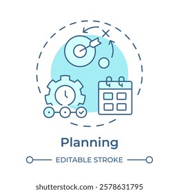 Planning soft blue concept icon. Setting corporate goals for development. Performance management system. Round shape line illustration. Abstract idea. Graphic design. Easy to use in booklet