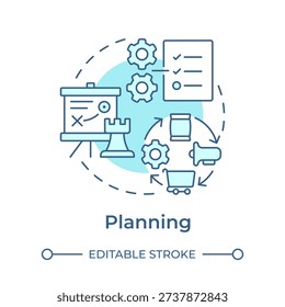 Planning soft blue concept icon. Business process, corporate strategy. Project management. Round shape line illustration. Abstract idea. Graphic design. Easy to use in presentation, article