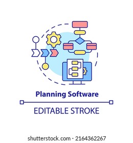 Planning software concept icon. Use models for new project. Programming skill abstract idea thin line illustration. Isolated outline drawing. Editable stroke. Arial, Myriad Pro-Bold fonts used