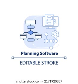 Planning software light blue concept icon. Use models for project. Programming skill abstract idea thin line illustration. Isolated outline drawing. Editable stroke. Arial, Myriad Pro-Bold fonts used