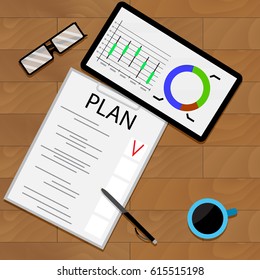 Planning statistical forecast. Organization and management, graphic analyzing, vector illustration