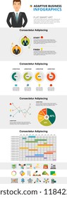 Planning and statistics infographic charts set. Doughnut, line and pie charts for presentation slide templates. Business concept for annual report, flyer layout and banner design.
