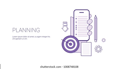 Planning Strategy Business Concept Banner With Copy Space Thin Line Vector Illustration