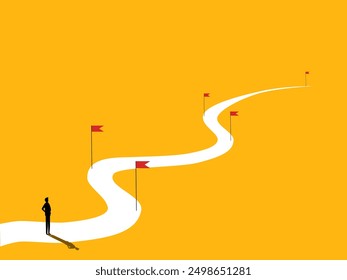 Planning, Strategy, Business Project. Businessman standing at the beginning of the road path