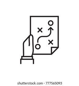 Planning strategy concept. Business tactic. Document in hand businessman. Vector illustration flat line minimal design. Isolated on white background. Analysis scheme. Chart project.