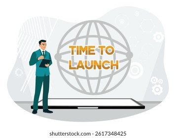 Planning and strategy concept. Entrepreneurs launch startups with technological innovations. Flat vector illustration.