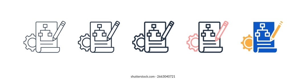 Estrategia de planificación diferentes iconos de estilo establecen la Ilustración vectorial.