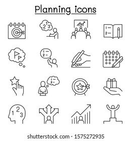 Planning, strategy, schedule icon set in thin line style