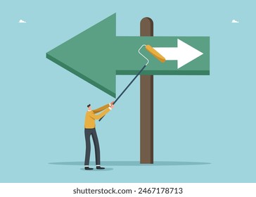 Planning strategy and ways to achieve business goals, searching for new opportunities for high results, direction of career development, the path to great success, man changes direction on signpost.