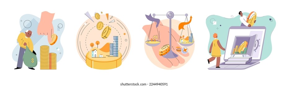 Planning successful money investment, savings and deposit big set. Calculating budget, analyzing finance report with business chart. Accounting concept. Financial advisor planning investment strategy