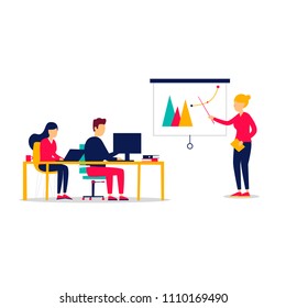 Planning, teamwork, office life, business. Flat style vector illustration.