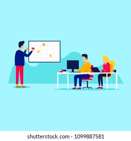 Planning, teamwork, office life. Flat style vector illustration.