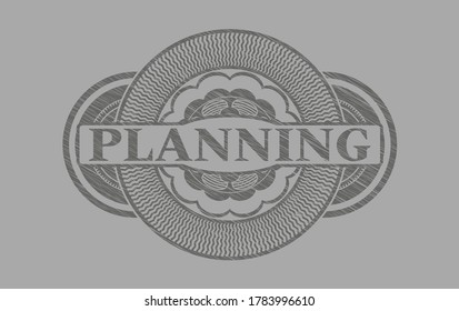Planning text inside Grey stroke badge. Solid handsome background. Vector illustration. 