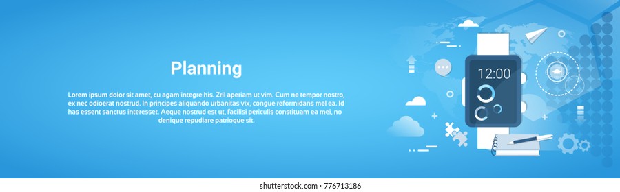 Planning Time Management Business Concept Horizontal Banner With Copy Space Flat Vector Illustration
