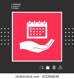 Planning, time management, hand holding calendar icon
