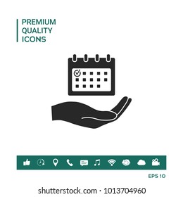 Planning, time management, hand holding calendar icon