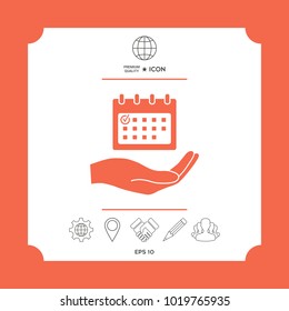 Planning, time management, hand holding calendar icon