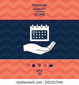 Planning, time management, hand holding calendar icon