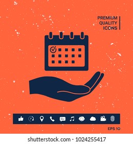 Planning, time management, hand holding calendar icon