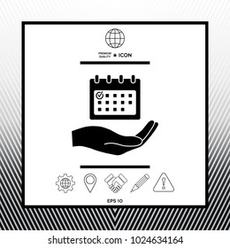 Planning, time management, hand holding calendar icon