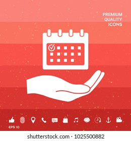Planning, time management, hand holding calendar icon