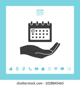 Planning, time management, hand holding calendar icon