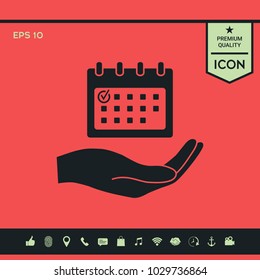 Planning, time management, hand holding calendar icon