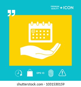 Planning, time management, hand holding calendar icon