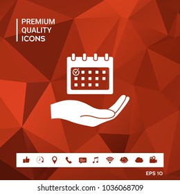 Planning, time management, hand holding calendar icon