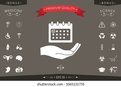 Planning, time management, hand holding calendar icon