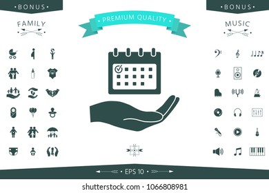 Planning, time management, hand holding calendar icon