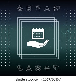 Planning, time management, hand holding calendar icon