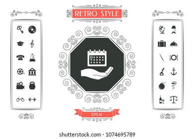 Planning, time management, hand holding calendar icon