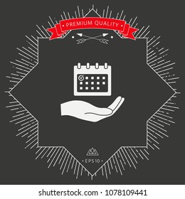 Planning, time management, hand holding calendar icon