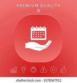 Planning, time management, hand holding calendar icon